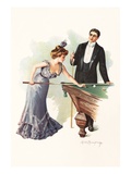 Illustration of a Couple Playing Billiards by Mabel Humphrey Giclee Print