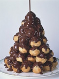 Pyramid of Chocolate Drizzled Cream Puffs Photographic Print Pyramid of Chocolate Drizzled Cream Puffs Photographic Print
