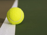 Tennis ball on white boundary stripe Lámina fotográfica por Monalyn Gracia