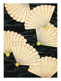 Illustration of White Fans on a Black Background Giclee Print