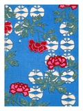 Illustration of White Lanterns and Peonies on Blue Background Giclee Print