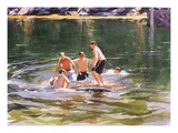 A Group of Boys Playing in a River Giclee Print