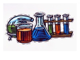 liquid filled test tubes and beaker Lámina giclée