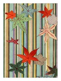 Illustration of Autumn Leaves on a Striped Background Giclee Print