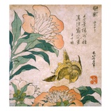 Peony and Canary Reproduction procédé giclée par Katsushika Hokusai