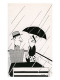 Illustration of Couple on Rainy Roof of Double-Decker Bus by Anne Harriet Fish Giclee Print