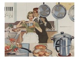 Magazine Illustration of Husband Kissing Wife in Kitchen Giclee Print