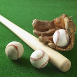 A Baseball, Gloves and a Bat Photographic Print
