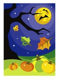 Pumpkins Under Bare Tree at Night Giclee Print