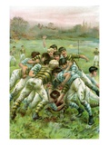 Illustration of Boys in Rugby Scrimmage Reproduction procédé giclée