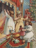 Children playing on Christmas morning Photographic Print