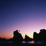 Silhouette of Stacks and Tree against Colorful Evening Sky Photographic Print by Micha Pawlitzki