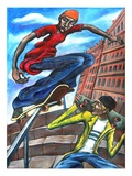 Two Men with Skateboard Giclee Print
