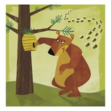 Bear Stealing Honey from Swarm of Bees Giclee Print