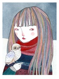 A Girl with a Small Owl Sitting on Her Hand Reproduction procédé giclée
