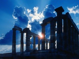 Sun Behind Temple of Poseidon Photographic Print by Larry Lee