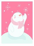 A Snowman Reaching for a Falling Snowflake Giclee Print