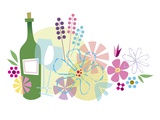 Wine bottle and flowers Giclee Print by Kirsten Ulve