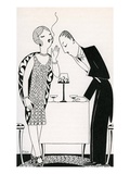 Illustration of Couple Smoking After Dinner by Anne Harriet Fish Giclee Print