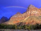 Rainbow, The Watchman, Zion National Park, Utah, USA Photographic Print by Michael Wheatley