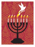A Dove Rising from the Candles of a Menorah Giclee Print