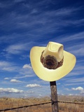 Cowboy Hat on Barbed Wire Fence, British Columbia, Canada Photographic Print by Gary Fiegehen