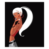 Side profile of a woman standing with her hand on her chin Giclee Print