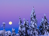 Moonset. From Grouse Mountain, Vancouver, British Columbia, Canada. Photographic Print by David Nunuk