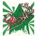Illustration of Santa's Sled Pulled by Reindeer Impressão giclée