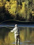 Flyfisherman and Fall Reflections, Bulkley River,Smithers, British Columbia, Canada. Photographic Print by Keith Douglas