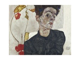 Self-Portrait with Chinese Lantern Plant Photographic Print by Egon Schiele