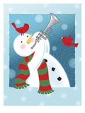 A Happy Snowman Playing the Trumpet Giclee Print
