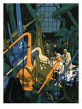 Illustration of Men in Chemistry Lab Lámina giclée