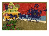 Illustration of Horse-Drawn Carriage Arriving at Inn Giclée-Druck
