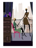 Side profile of a woman sitting on a chair with another woman standing beside her Giclee Print