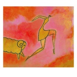 Woman Running from a Ram Giclee-trykk av Marie Bertrand