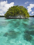 Small island in Palau, Micronesia Note the wave eroded base of the island Photographic Print by Reinhard Dirscherl