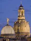 Germany Dresden College of Fine Arts and Frauenkirche at night Photographic Print by Werner Dieterich