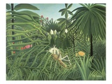 Jaguar Attacking a Horse Lámina giclée por Henri Rousseau