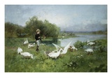 Tending the Geese Giclee Print by Luigi Chialiva