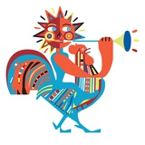 Sun riding chicken and playing horn Giclee Print by Frederico Jordán