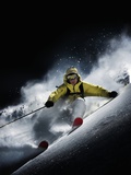 Night skiier on Les Arcs  French Alps Fotografisk tryk af Stephane Godin