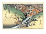 Red Maple Leaves at Tsuten Bridge, from the Series Famous Places of Kyoto reproduction procédé giclée par Utagawa Hiroshige