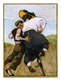 Poster Depicting a Man Helping a Female Cyclist by Willy Sluiter Giclee Print