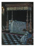 Illustration Depicting Sleeping Beauty and Her Attendant Asleep by W. Heath Robinson Giclee Print