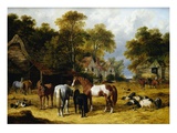 Horses, Cattle, Pigs and Chickens in a Farmyard Giclee Print by John Frederick Herring