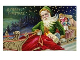 A Merry Christmas with Santa in a Sleigh Giclee Print by Lake County Museum 