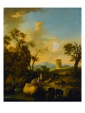 A Mountainous River Landscape with Figures Reproduction procédé giclée par Franz de Paula Ferg