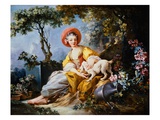 A Young Woman Seated with a Dog and a Watering Can in a Garden reproduction procédé giclée par Jean-Honore Fragonard