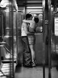 Passionate Couple Kissing in Subway Car Photographie par Matthew Alan